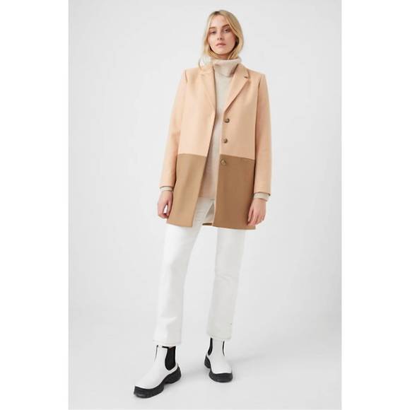 NEW FRENCH CONNECTION fava platform felt coat in beige - Picture 1 of 6